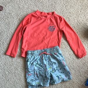 Kids Coral Rash Guard and Tropical Swim Shorts Set - Carter’s 3T